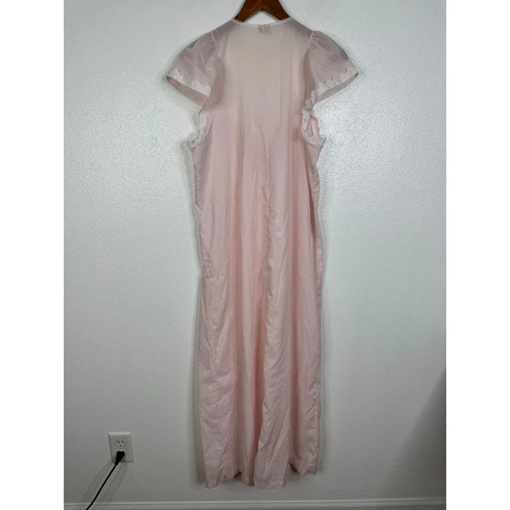 Vintage Ilise Stevens Pink Eyelet Lace Nightgown Maxi Sleepwear Dress Large USA